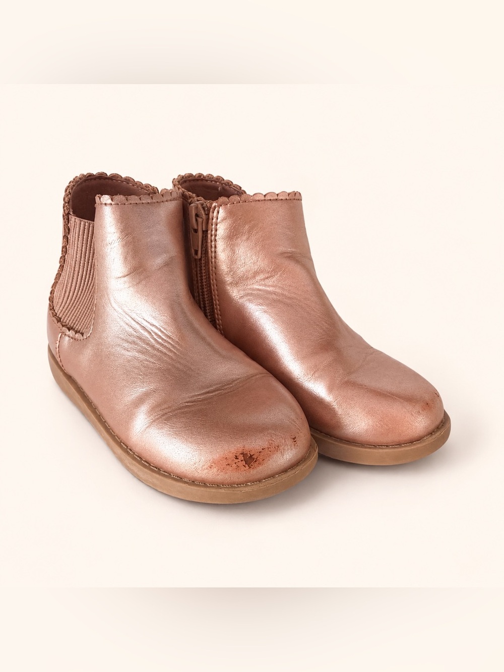 Old Navy Girls Metallic Rose Gold Chelsea Boots / Fall Boots / Ankle Boots Sz 10